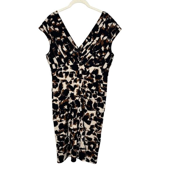 Adrianna Papell Dress Womens 14 Sheath Animal Print Ruched V Neck Cocktail Party - Picture 6 of 11
